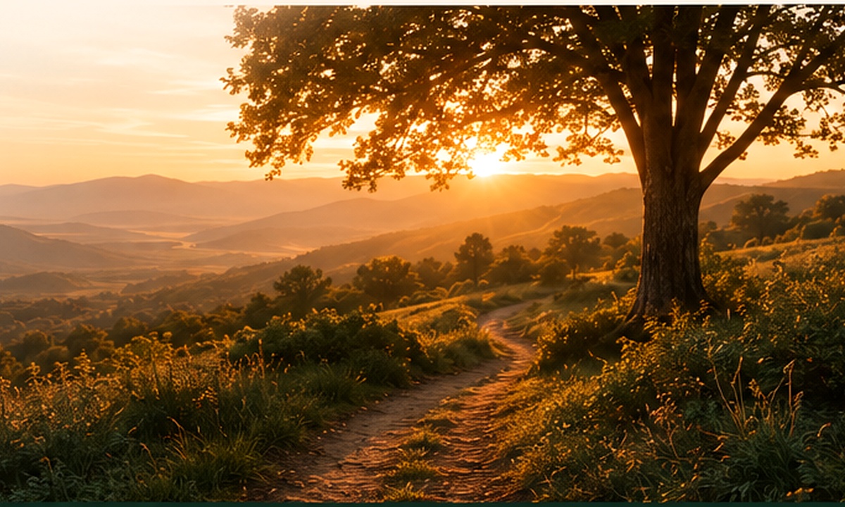 A strong tree in warm late-day light, representing remembrance, growth, and continuing life.